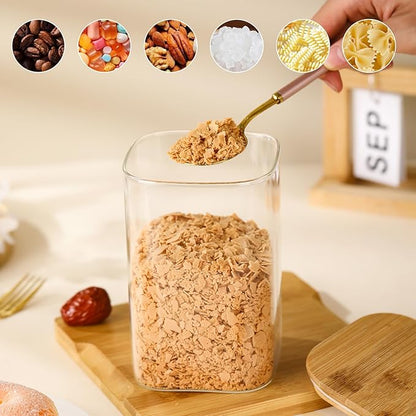 3-Pack Square Glass Containers with Bamboo Lids, 32 fl oz/720ml Airtight Canister Set, Clean Elegant Storage Jars for Candy, Coffee, Tea, Sugar, Flour, Cookies, Spices