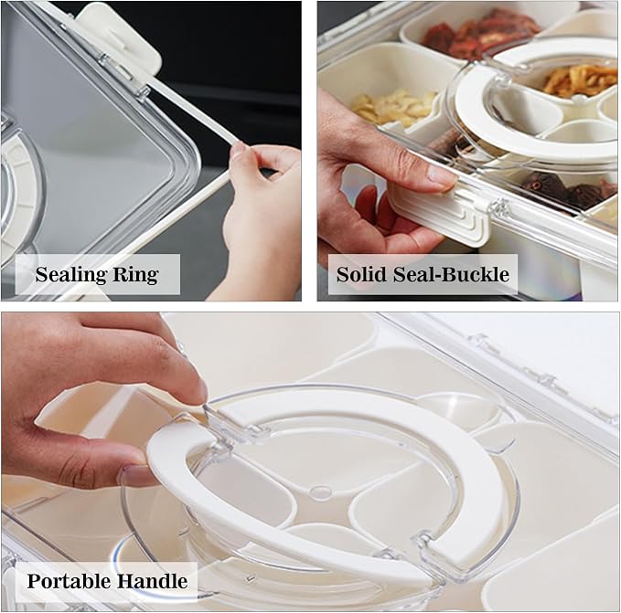 2Pack Snackle Box with Handle for Food Serving Tray Snack Platter with Lids Stackable Fruit&Veggie Container with 8 Small Removable Boxes for Snack Charcuterie Candy Nuts Spice