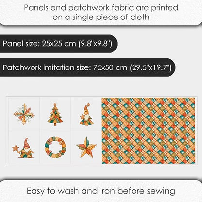 Patchwork Tree Cotton Fabric Panel – Six 10×10 inch Designs + Bonus 29.5×19.6 inch Patchwork Sheet, 100% Turkish Cotton 140 GSM
