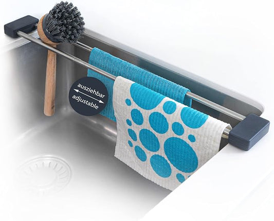 Sanni Shoo drip.line Pure Anthracite - Versatile and Adjustable Kitchen Rack Drip Tray for Dishcloths, Brushes, and Bottles - Hygienic Storage - Made of Stainless Steel and Silicone