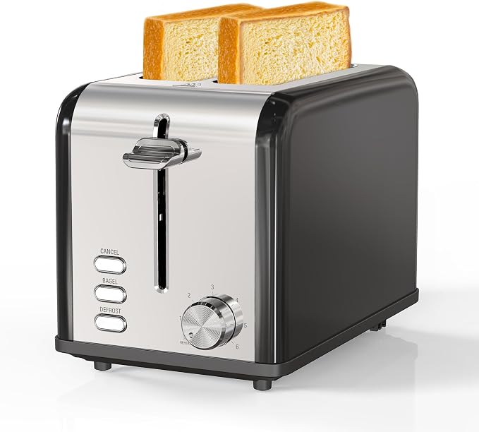 Simple Deluxe 2-Slice Toaster, 3 Function and 6 Browning Setting, Extra Wide Slot & Removable Crumb Tray, for Bread & Waffle, Black