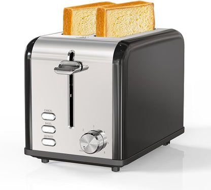 Simple Deluxe 2-Slice Toaster, 3 Function and 6 Browning Setting, Extra Wide Slot & Removable Crumb Tray, for Bread & Waffle, Black