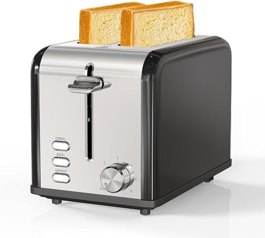 Simple Deluxe 2-Slice Toaster, 3 Function and 6 Browning Setting, Extra Wide Slot & Removable Crumb Tray, for Bread & Waffle, Black