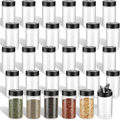 30 Pack 11.8 Oz Plastic Seasoning Containers Spice Jars with Shaker Lids Clear Reusable Empty Bottles for Kitchen Storing Powders Pepper, Black