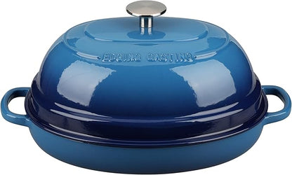 EDGING CASTING Enameled Oval Cast Iron Dutch Oven Pot with Lid, Bread Dutch Oven for Sourdough Bread Baking, Dutch Oven Bread, Bread Oven, 6QT, Lake Blue