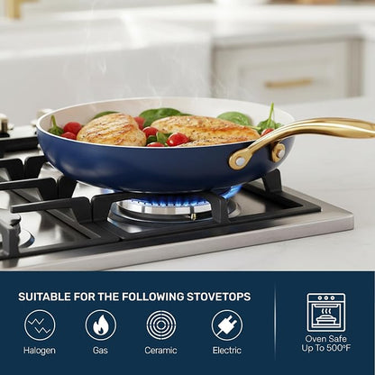 15 Pc Pots and Pans Set Non Stick - Gotham Steel Ceramic Cookware Set, Diamond Reinforced Nonstick, PFOA & PFAS Free, Non Toxic Kitchen Cookware, Oven Safe to 500°F, Dishwasher Safe - Navy