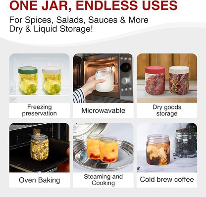 6 Pack 16oz Borosilicate Glass Meal Prep Jars with Airtight Lids - Leak & Spill Proof, Wide Mouth, BPA-Free - Freezer to Oven Safe for Soup, Bone Broth, Overnight Oats