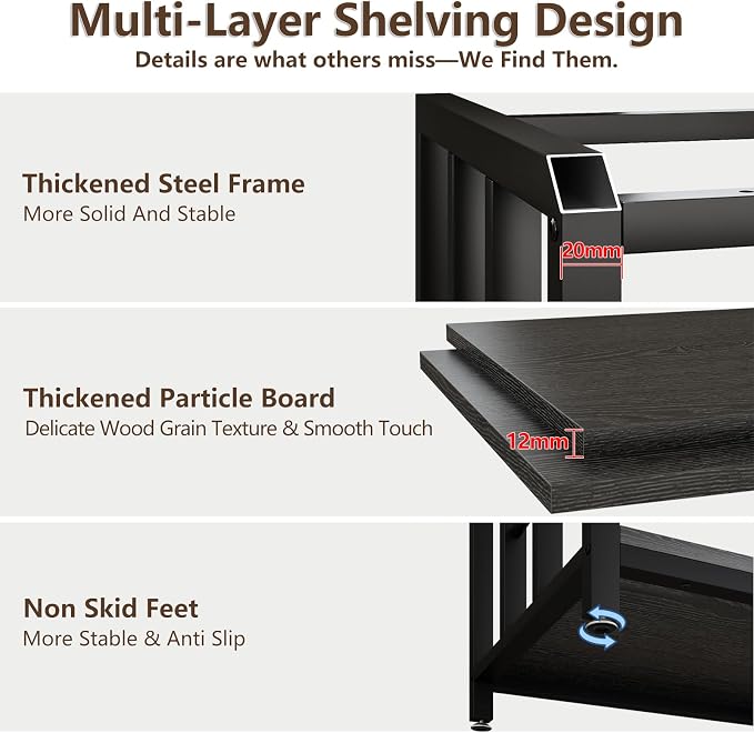 METYERRY 6-Tier Adjustable Mini Fridge Cabinet With Power Outlet,Kitchen Bakers Rack With storage,Mini Fridge And Microwave Stand,Coffee Bar, Free Standing Shelf for Kitchen, Home Office,Balcony,Black