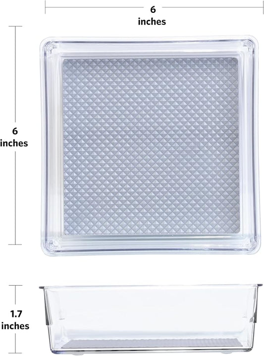 Glad Drawer Organizer Bin, 6x6 - Heavy Duty Clear Plastic Storage Tray for Junk Drawers, Kitchen Utensils, Bathroom Vanity, and Organizing Pantry - BPA Free, Food Safe, Non Slip