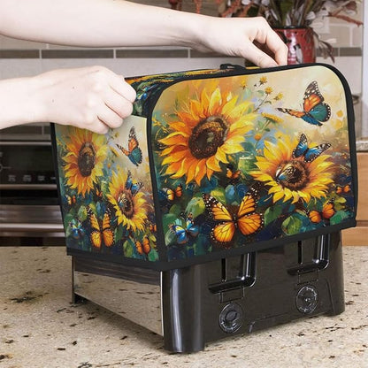 4 Slice Flower Sunflower Funny Toaster Cover Waterproof Dust Fingerprint Bread Machine Cover Washable Kitchen Appliance Protector For Home Kitchen Bakeware Table Decor Women Gifts