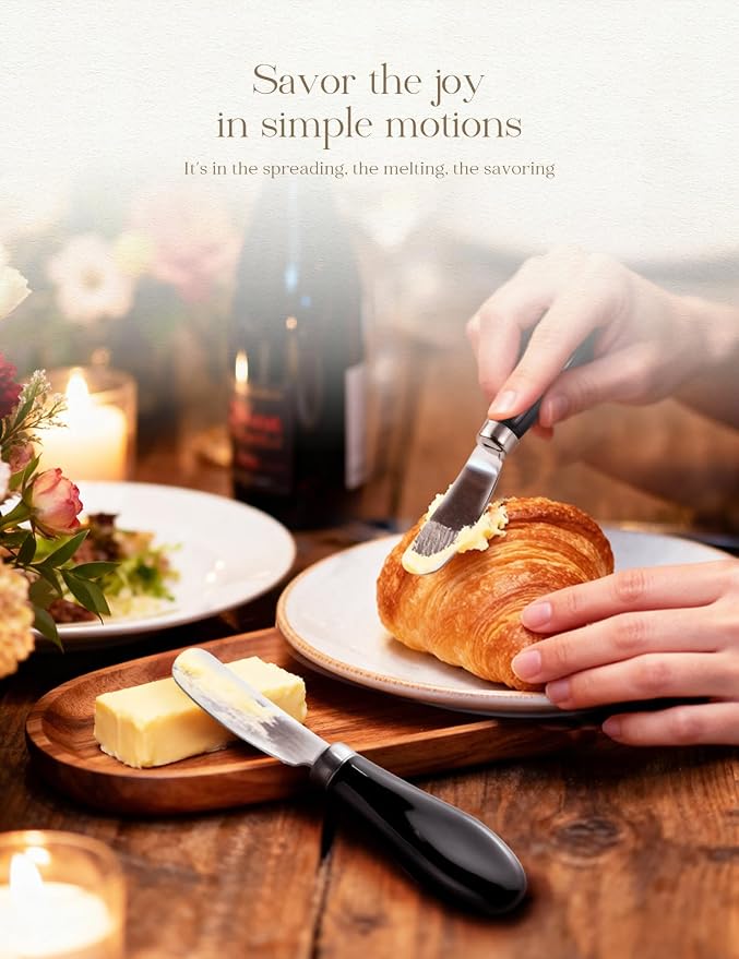 AISBUGUR 4 Pack Stainless Steel Butter Spreader Knife, Butter Knife with White Porcelain Handle, Cheese Butter Spreader Knives for Kitchen, Black