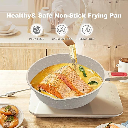 AIKENBBKK 12 Inch Nonstick Deep Frying Pan Skillet with Lid, 5 QT Saute Pan, Non Stick Frying Pans, Compatible with All Stovetops, Detachable Handle, Oven Safe