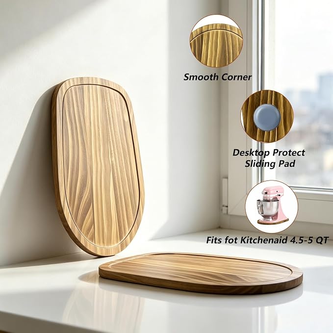 Solid Pine Wood Mixer Slider Mat – Compatible with KitchenAid 4.5-5 Qt Tilt-Head Stand Mixer, Artisan & Classic – Scratch-Resistant, Easy Glide, Heavy-Duty Kitchen Appliance Mat