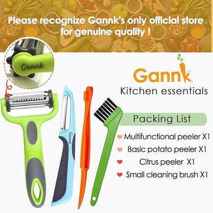 GANNK Potato Apple Vegetable Peelers for Kitchen, I and Y Peelers for Fruit Veggie Potatoes Carrot Cucumber, 3 in 1 Blade Spin Design With Julienne Function