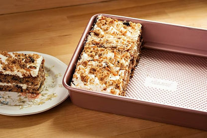 David Burke 13x9 Oblong Baking Pan – Carbon Steel, Non-Stick, PFTE & PFOA Free, Oven Safe with AirFlow Baking Technology – Rose Gold