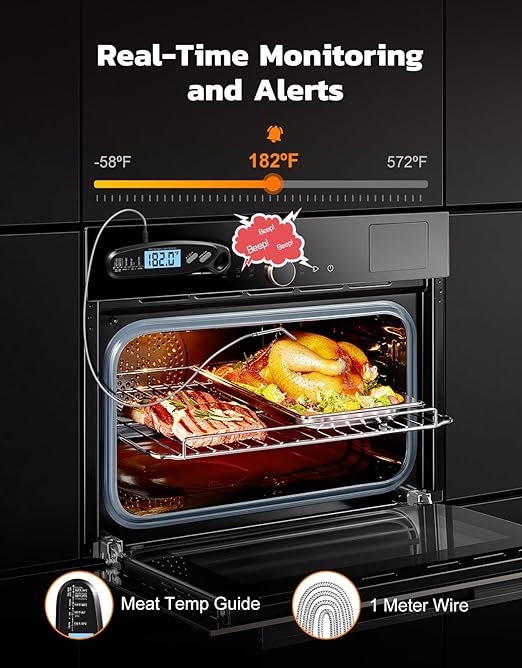 Instant Read Meat Thermometer Digital with Dual Probe, Food Thermometer for Cooking & Grilling, Large Backlit & Calibration, Grill Thermometer for Outside/Kitchen/Oven/Smoker/BBQ/Baking, Black