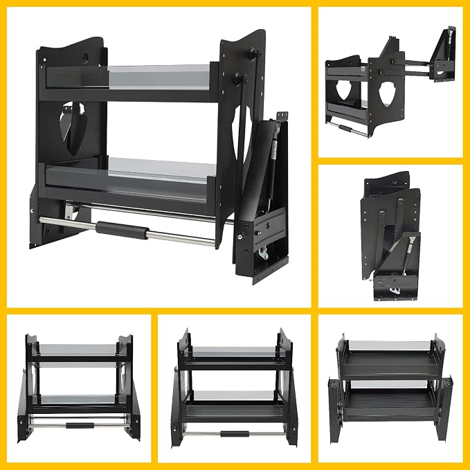 Pull Down Cabinet Organizer, 2-Tier Lowering Basket Rack for 22.05-23.23" Wide Upper Cabinet, 3-stage Weight Knob Tempered Glass Kitchen Storage Shelf, Hydraulic Damping Spice Rack, 22.05*11.02*20.87"