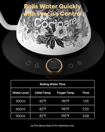 Cocinare Artisan Blossom Gooseneck Electric Kettle, ±1℉ Precise Temperature Control for Pour-Over Coffee & Tea, Quick Heating 1500W, Stainless Steel Interior, 0.9L
