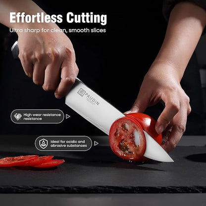 PAUDIN Chef Knife 8 Inch, Ultra Sharp Kitchen Knives 62 HRC, Multi-Layer Damascus Steel Professional Chefs Knife with Full Tang Ergonomic Wood Handle, Meat Vegetable Slicing Knives, Gift for Men Women