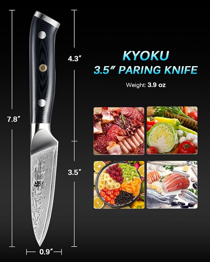 KYOKU 3.5" Japanese Paring Fruit Knife,UPGRADED Silver Ion Damascus Blade VG10 Ultra Sharp Small Kitchen Knife for Professional &Home Chefs,Vegetable Peeler for Peeling with Cover,Gifts for Father Men