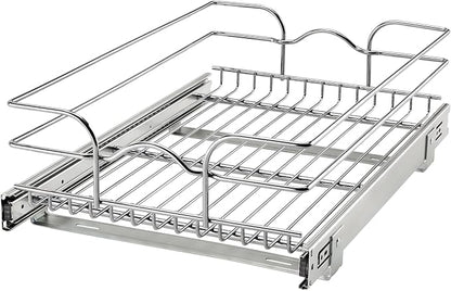 Rev-A-Shelf Steel Wire Pullout Drawer Organizer Shelf for Kitchen Cabinets, Slide Out Storage Basket, Min Opening Width of 14.5", 15" x 22", 5WB1-1522CR-1