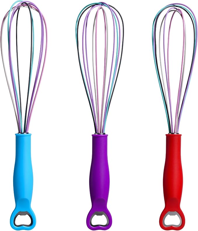 12 Inch Silicone Egg Beater with PP Handle - Multifunctional Baking Tool for Mixing Eggs, Whipping Cream, Dough - Built-in Bottle Opener, Heat-Resistant & Non-Scratch Kitchen Gadget