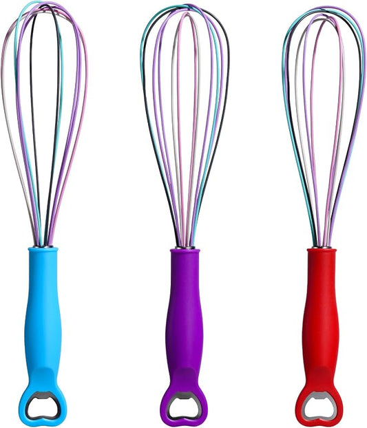 12 Inch Silicone Egg Beater with PP Handle - Multifunctional Baking Tool for Mixing Eggs, Whipping Cream, Dough - Built-in Bottle Opener, Heat-Resistant & Non-Scratch Kitchen Gadget