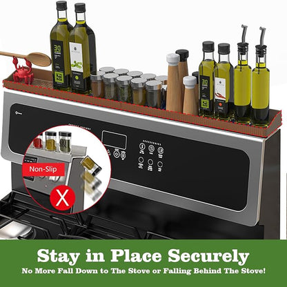 30 Inch Silicone Stove Top Shelf Magnetic for Kitchen, Strong Magnetic Heat Resistant Spice Rack Organizer for Over Stove Oven -(Bronze)