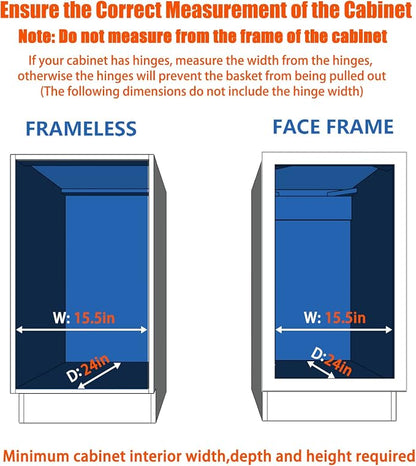 ROOMTEC Pull Out Cabinet Organizer - 14" W x 21" D, Slide Out Kitchen Cabinet Storage Shelves, Fits 15.5" Opening