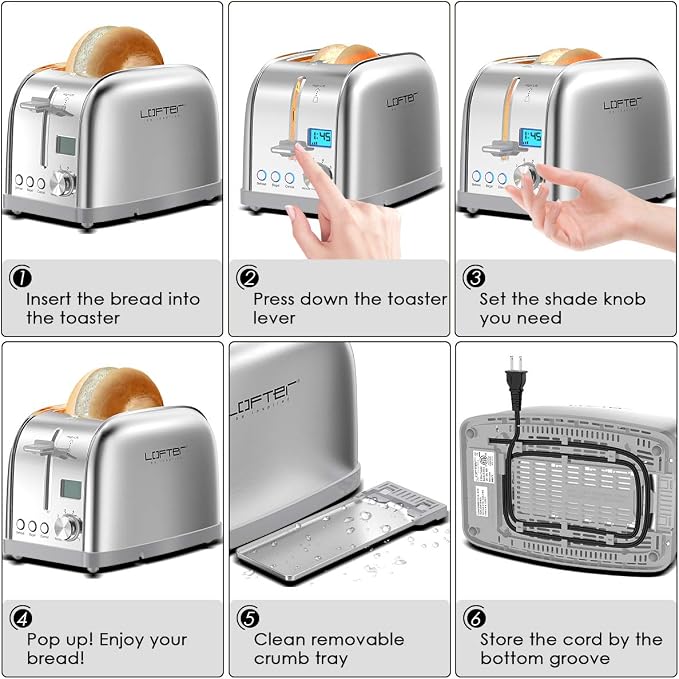 Lofter 2 Slicer Toaster with Bagel Function, Stainless Steel