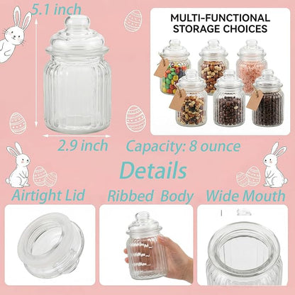 TOPZEA 12 Pack Glass Favor Jars with Airtight Lids, 8 oz Clear Apothecary Jar Decorative Vintage Kitchen Storage Canister for Cookie, Candy, Sugar, Spice, Wedding Easter Favor, Candle, Vertical Ribbed