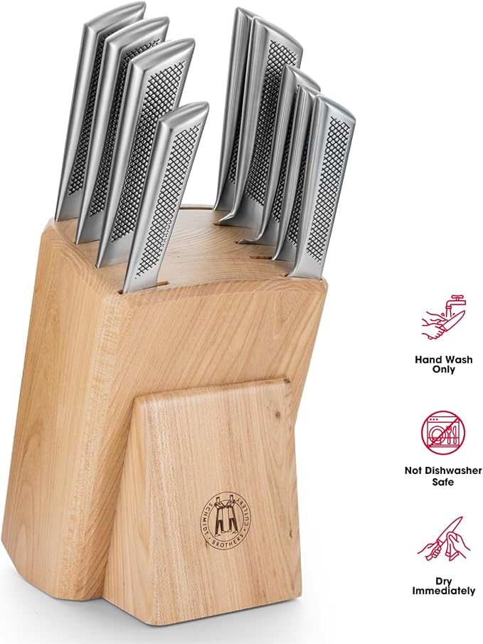 Schmidt Brothers - Gridiron Series - 10-Piece Knife Set, High-Carbon Stainless Steel Cutlery with White Ash Wood Knife Block