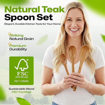 AIUHI 3Pcs Wooden Spoon Set, Different Size Wood Spoons for Cooking, Wooden Kitchen Utensils Set for Mixing, Serving and Eating