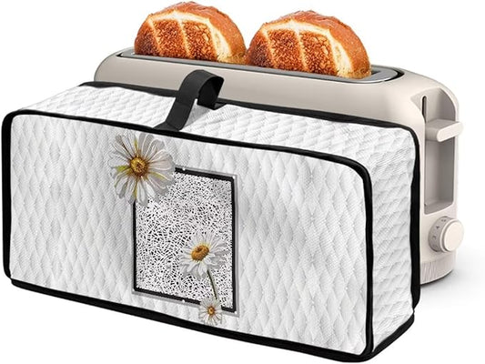 Toaster Cover 2 Slice White Daisy Fabric Water-Resistant Folding 2 Slice Slim Toaster Cover, Heat-Resistant Dustproof Protective Covers for Small Appliance