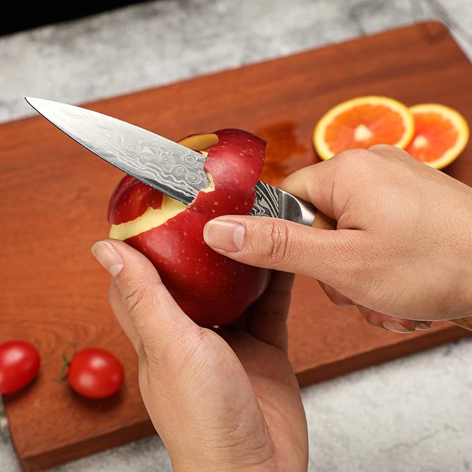 3PCS Chef Knife Set, Sharp High Carbon Stainless Steel Forged Blade Professional Kitchen Knives Set with Ergonomic Olive Wood Handle,Damascus Knives Set for kitchen with Gift Box