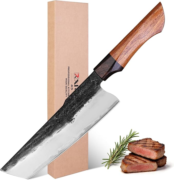 XITUO 7 Inch Nakiri Knife, Japanese Vegetable Cleaver with Ebony Sandalwood Handle, Triple-Layered High Carbon Stainless Steel, Ultra Sharp Professional Chef Knife for Chopping & Slicing