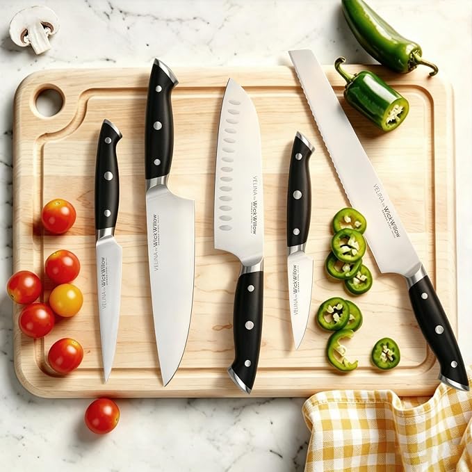 WICKWILLOW 8-Inch Chef Knife - German X50CrMoV15 Steel, Razor-Sharp All-Purpose Kitchen Knife for Everyday Cooking, Meal Prep, Meat, Vegetables & Herbs - Full Tang, Ergonomic Handle, Gift Box