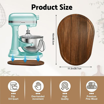 Mixer Slider Mat for KitchenAid 5-8 Qt Bowl Lift Stand Mixers, Pine Wood Moving Tray Storage Organizer for Kitchen Countertop Accessories and Attachments(5-8 Qt,Brown)