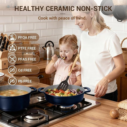 Ammeloo 4.5 Qt Non Stick Soup Pot with Lid, Ceramic Stockpot Set, Cooking Pot for All Stovetops, All-in-One Non Toxic Pot for Stews, Soups & Pasta, Easy to Clean, Induction Ready, PFAS Free