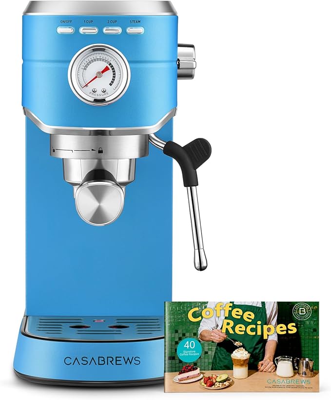CASABREWS CM5418 Espresso Machine 20 Bar, Compact Espresso Maker with Steam Milk Frother, Stainless Steel Coffee Machine with 34oz Removable Water Tank for Cappuccino, Small Latte Machine, Blue