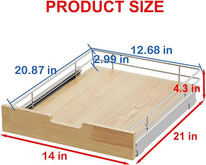 Sikarou Pull Out Cabinet Organizer,Heavy-Duty Slide Out Shelf, Wood And Wire Basket, Pull Out Drawer for for Kitchen Under Sink Space, Pantry, Bathroom (14 * 21 WM)