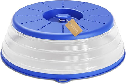 WVM Microwave Splatter Cover Vented for Food with Hook Hole, Splatter Guard & Colander Kitchen Gadget for Food, Meal Prep, Blue, M(11"x3.26")-Pack of 1