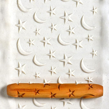 MKM Pottery Tools Wood Hand Rollers for Clay (HR-36 Stars and Moons)