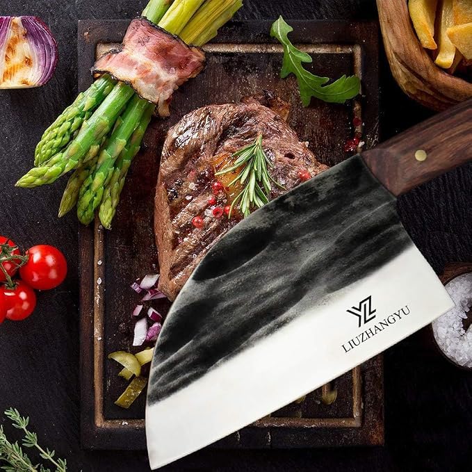 Chinese Chef's Knife and Meat Cleaver Knife,Forged Kitchen Knife Butcher Handmade Forged Stainless Steel Utility Chef Knife with Full-Tang Dalbergia Cochinchinensis Handle for Home, Kitchen & Restaura