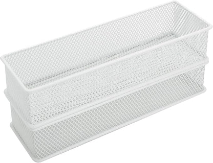 Annova Mesh Stackable Drawer Cabinet and Shelf Organizer Bins Storage Basket School Office Supply Holder Tray- Set of 2 (White, 3x9x2 Inch)