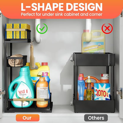 Under Sink Organizer and Storage for Bathroom and Kitchen - Under Cabinet 1 Pack 3 Tier Pull Out Shelf Organizers - Slide Out Drawer Organization for Home Cabinets Shelves and Drawers