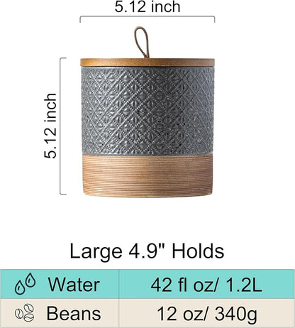 Miamolo Ceramic Jar with Lid Airtight, Coffee Canister Kitchen Food Storage Jars for Spice Sugar Salt, Coffee Bar Accessories Decorative Container for Countertop - Gray & 42 fl.oz