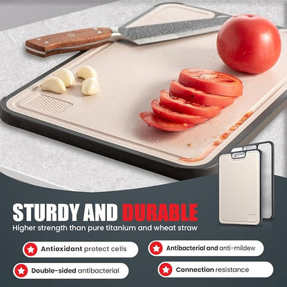 Titanium Cutting Board – 15" Double-Sided | Pure Titanium & Eco Wheat Straw | Non-Slip, Dishwasher Safe | Heavy Duty Cutting Board for Meat, Vegetables & Fruits