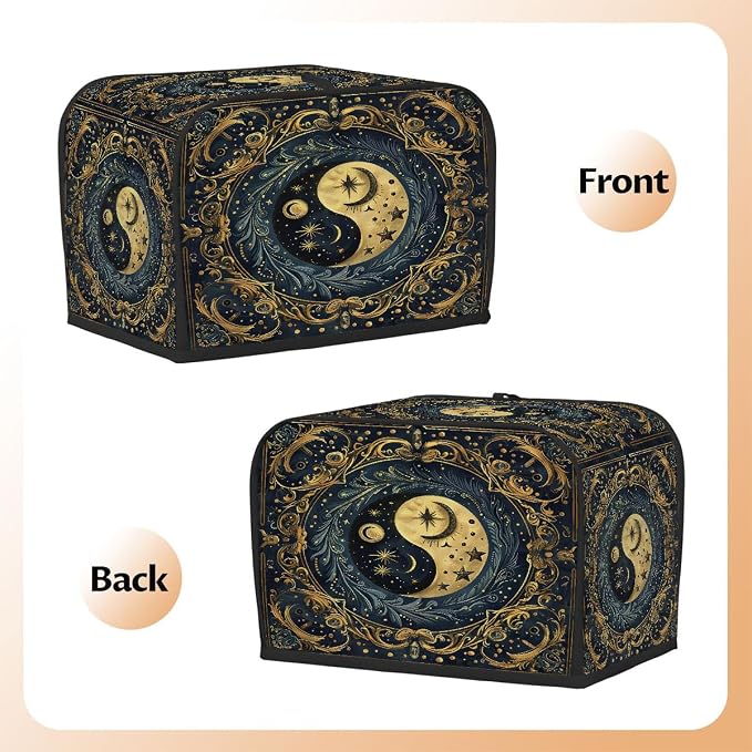 4 Slice Yin Yang Gold Ethnic Toaster Cover Waterproof Dust Fingerprint Bread Machine Cover Washable Kitchen Appliance Protector For Home Kitchen Bakeware Table Decor Women Gifts