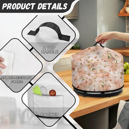 Pink Floral Hummingbird Slow Cooker Dust Cover Compatible with 6-8 qt Crock for Pot Oval Slow Cooker Cover Small Kitchen Appliance Decor